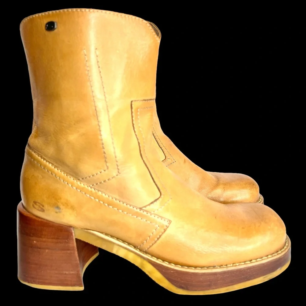 Awesome SKECHERS Vintage Boots Genuine Leather Platform Chunky Heel Above Ankle